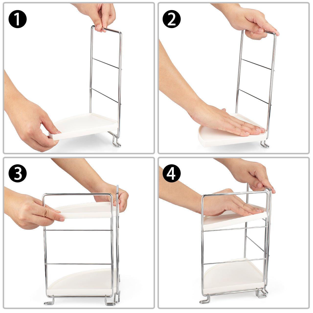 2-Tier Corner Wire Shelving Stackable Organizer for Cosmetics, Bathroom, Kitchen, Countertop, Silver